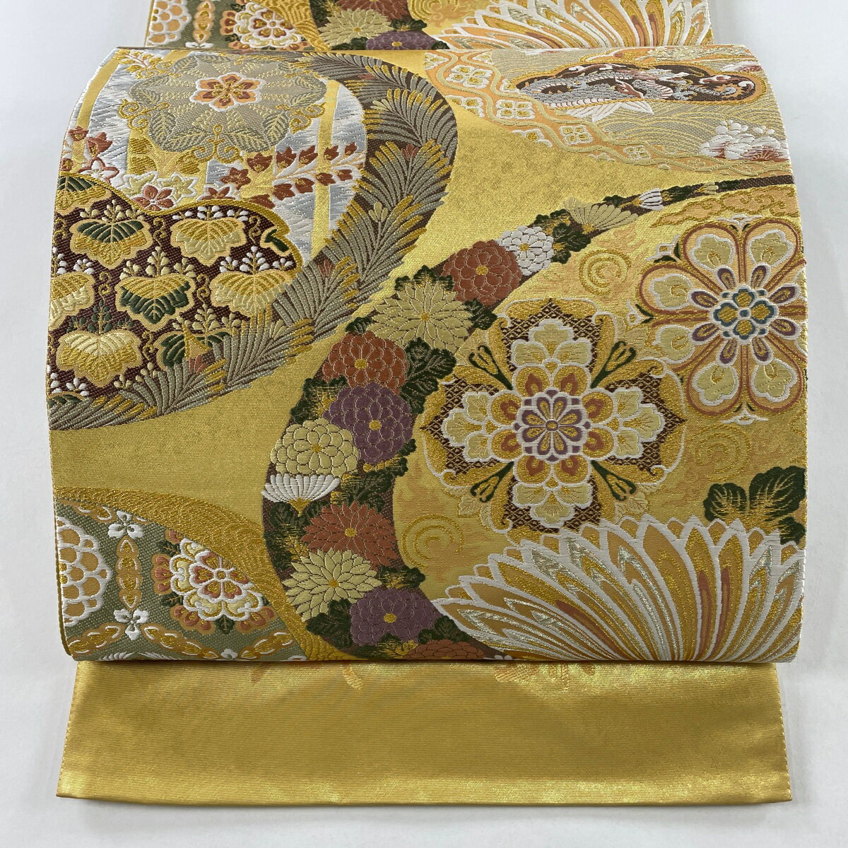 袋帯 美品 名品 証紙あり 関西仕立て 華文 龍 金銀糸 箔 金色 六通 正絹 【中古】 msp30