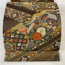 袋帯 美品 秀品 鳳凰 有職文様 金糸 箔 焦茶色 六通 正絹 【中古】(4)