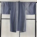 道中着 身丈112cm 裄丈68.5cm L 和装コート 着物衿 紬地 縞 灰紫 正絹 美品 逸品 【中古】 msp50