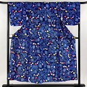 浴衣 身丈150cm 裄丈65.5cm M 絞り浴衣 葉柄 絞り 青 綿 美品 名品 【中古】 msp50