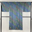道行 身丈121cm 裄丈65cm M 和装コート 角衿 下藤花亀甲菊梅模様 本草木染め 唐織 青緑 正絹 美品 逸品 【中古】