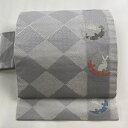 名古屋帯 美品 名品 うさぎ 雪芝 銀糸 灰色 正絹 【中古】 msp50