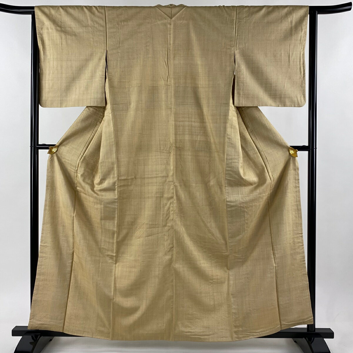 紬 身丈160cm 裄丈63.5cm S 袷 ベージュ 正絹 美品 逸品 【中古】