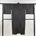 道中着 身丈127.5cm 裄丈67.5cm L 和装コート 着物衿 市松 格子 黒灰 正絹 逸品 【中古】