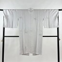 道中着 身丈108cm 裄丈68cm L 和装コート 着物衿 やまと 草花 斜め格子 銀糸 刺繍 灰白 正絹 美品 逸品 【中古】