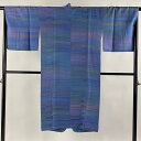 道中着 身丈120.5cm 裄丈68cm L 和装コート 着物衿 段縞 ぼかし 青紫 正絹 美品 逸品 【中古】 msp50
