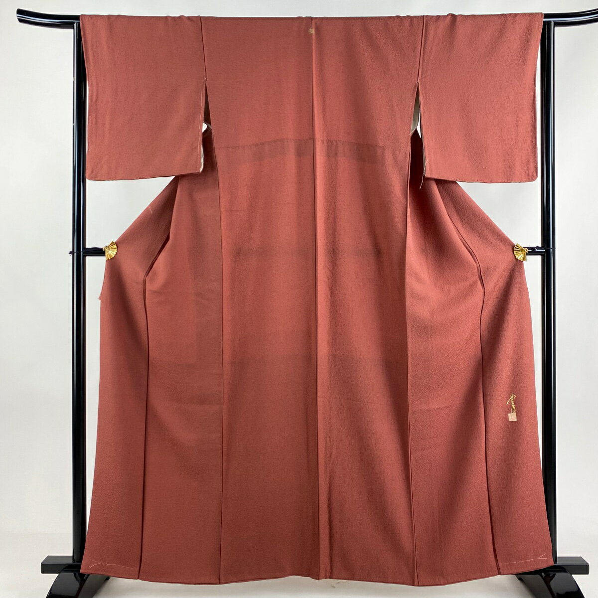 江戸小紋 身丈160cm 裄丈65cm M 袷 落款あり 鮫 赤茶 正絹 美品 秀品 一つ紋 【中古】