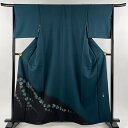 付下げ 身丈159cm 裄丈65cm M 袷 落款あり 蔦 金銀彩 深緑 正絹 秀品 【中古】