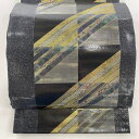 袋帯 美品 名品 斜縞 箔 螺鈿箔 墨色 お太鼓柄 正絹 【中古】 msp30