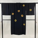 道行 身丈124.5cm 裄丈65.5cm M 和装コート 角衿 花 黒 正絹 名品 【中古】