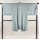 道中着 身丈103cm 裄丈66.5cm M 和装コート 着物衿 斜縞 水色 正絹 逸品 【中古】