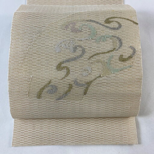 名古屋帯 秀品 松葉仕立て 八寸名古屋帯 夏帯 波頭 金銀糸 ベージュ 正絹 【中古】 名古屋帯 秀品 松葉仕立て 八寸名古屋帯 夏帯 波頭 金銀糸 ベージュ 正絹 【中古】