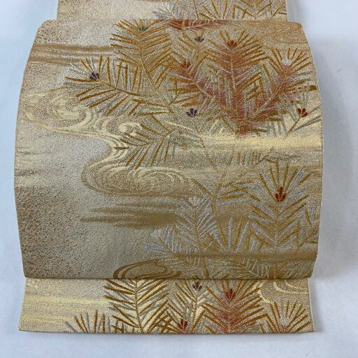 袋帯 美品 秀品 若松 流水 金糸 箔 ベージュ 六通 正絹 【中古】 msp50 袋帯 美品 秀品 若松 流水 金糸 箔 ベージュ 六通 正絹 【中古】 msp50
