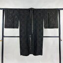 道中着 身丈106cm 裄丈64cm M 和装コート 着物衿 市松 金通し 黒 正絹 美品 逸品 【中古】