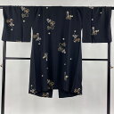 道中着 身丈106.5cm 裄丈71cm L 和装コート 瓢箪 花 金彩 黒 正絹 逸品 【中古】