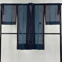 道中着 身丈101cm 裄丈67.5cm L 和装コート 幾何学模様 刺繍 墨色 正絹 美品 逸品 【中古】