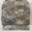袋帯 名品 葡萄唐草 鳥 螺鈿箔 灰色 お太鼓柄 正絹 【中古】