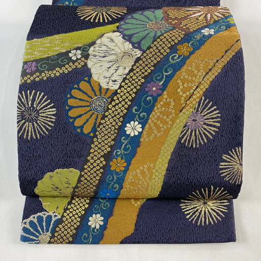 袋帯 名品 花 熨斗 箔 紫 六通 正絹 【中古】 msp50 袋帯 名品 花 熨斗 箔 紫 六通 正絹 【中古】 msp50