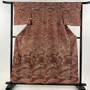 付下げ 身丈158cm 裄丈63.5cm S 袷 波 波頭 茶色 正絹 美品 秀品 【中古】