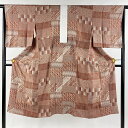 長襦袢 身丈125cm 裄丈65cm M 寄せ柄 幾何学 赤茶 正絹 秀品 【中古】