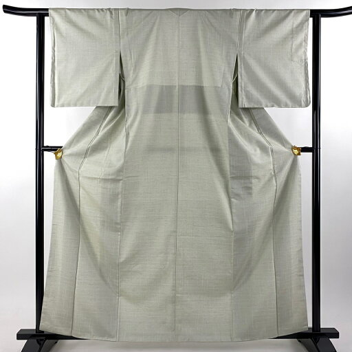 紬 身丈161cm 裄丈61cm S 袷 背抜き 幾何学模様 灰緑 正絹 美品 逸品 【中古】 紬 身丈161cm 裄丈61cm S 袷 背抜き 幾何学模様 灰緑 正絹 美品 逸品 【中古】