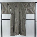 道中着 身丈127.5cm 裄丈65.5cm M 和装コート 紬地 蝶 焦茶色 正絹 美品 逸品 【中古】
