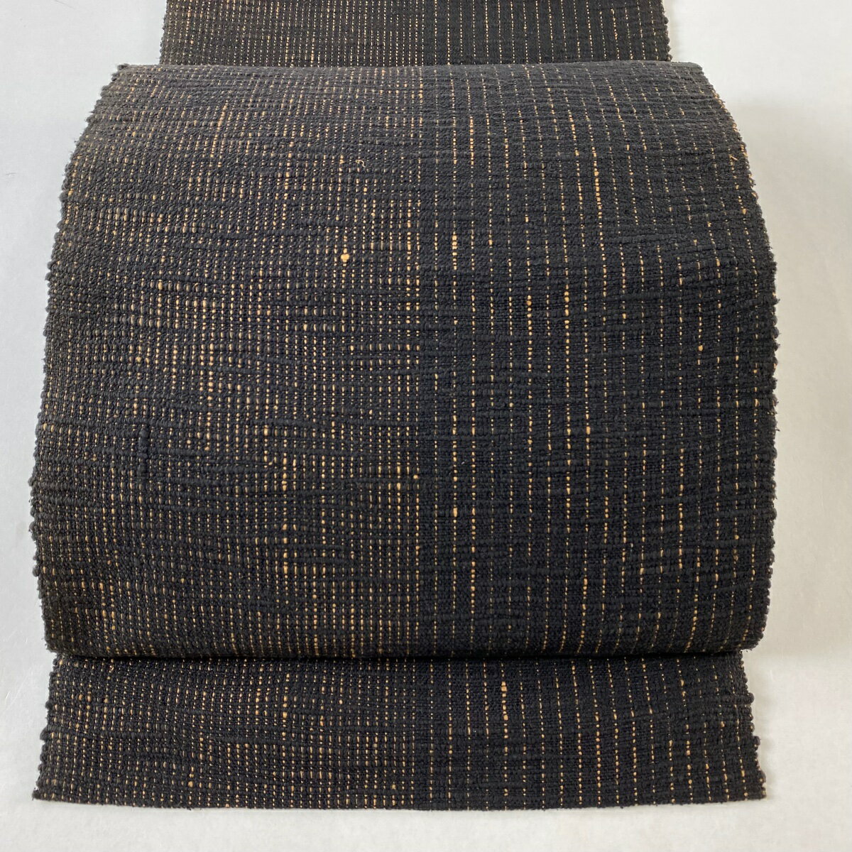 名古屋帯 美品 逸品 証紙あり 真綿紬帯 八寸名古屋帯 松葉仕立て 縞 焦茶色 正絹 【中古】のサムネイル