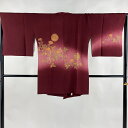 道行 身丈87cm 裄丈66cm M 和装コート 草花 鞠 金彩 小豆色 正絹 秀品 【中古】