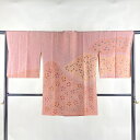 道中着 身丈87cm 裄丈67cm M 和装コート 角衿 花 金彩 絞り ピンク 正絹 秀品 【中古】
