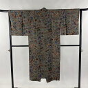 道中着 身丈131.5cm 裄丈64cm M 和装コート 草花 灰緑 正絹 美品 逸品 【中古】 msp50