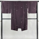 道中着 身丈103cm 裄丈66cm M 和装コート 着物衿 箔散らし 金彩 ぼかし 茶紫 正絹 名品 【中古】