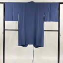 道中着 身丈101cm 裄丈63cm S 和装コート へちま衿 地紋 青紫 正絹 逸品 【中古】