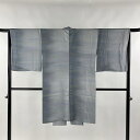 道中着 身丈101cm 裄丈66cm M 和装コート 地紋 幾何学模様 刺繍 青灰色 正絹 逸品 【中古】