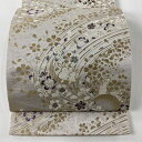 袋帯 逸品 古代貝紫 うさぎと月 桜 金糸 灰白 六通 正絹 【中古】 msp30