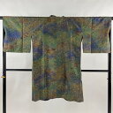 道中着 身丈103.5cm 裄丈66cm M 和装コート 草花 ぼかし 茶緑色 正絹 美品 秀品 【中古】