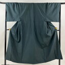 男着物 身丈147.5cm 裄丈68.5cm M 袷 アンサンブル 紬 墨色 正絹 秀品 【中古】