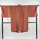 道中着 身丈96cm 裄丈71cm L 和装コート 横縞 縦ぼかし 朱色 正絹 美品 名品 【中古】