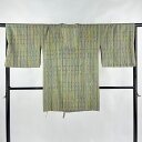 道行 身丈89cm 裄丈68cm L 和装コート 幾何学模様 灰緑 正絹 名品 【中古】