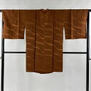 道行 身丈95cm 裄丈67cm M 和装コート 角衿 地紋 茶色 正絹 美品 名品 【中古】