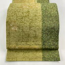 袋帯 美品 秀品 証紙あり 紬地 うさぎ 花唐草 金彩 茶緑色 全通 正絹 【中古】 msp30