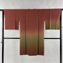 道行 身丈103cm 裄丈64cm M 和装コート 角衿 ぼかし柄 赤茶 正絹 美品 秀品 【中古】