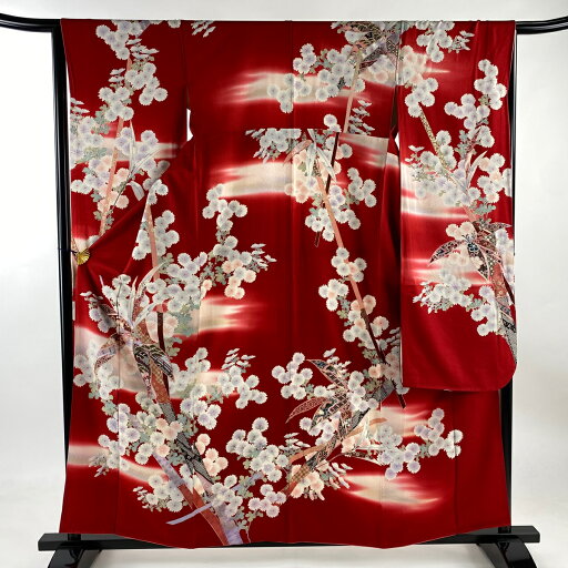 振袖 身丈159.5cm 裄丈65.5cm M 袷 笹 菊 金彩 ぼかし 赤 正絹 美品 秀品 【中古】 振袖 身丈159.5cm 裄丈65.5cm M 袷 笹 菊 金彩 ぼかし 赤 正絹 美品 秀品 【中古】