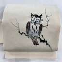 名古屋帯 逸品 木兎 縮緬 クリーム 正絹 【中古】 msp30