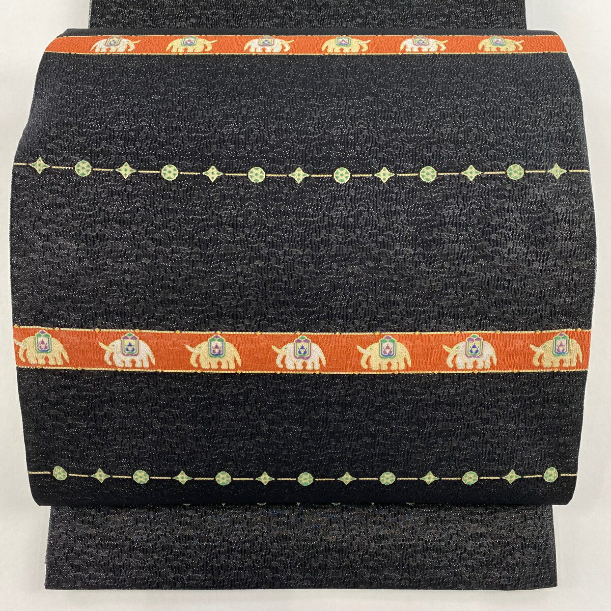 袋帯 美品 逸品 象 縞 箔 金糸 黒灰 六通 正絹 【中古】 msp30