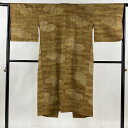 道中着 身丈125cm 裄丈65cm M 和装コート 枝花 疋田柄 金彩 山吹茶色 正絹 美品 逸品 【中古】