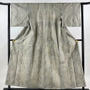 大島紬 身丈156cm 裄丈62.5cm S 袷 都喜ヱ門 証紙あり 草花 灰茶 正絹 逸品 【中古】