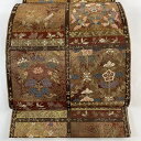 袋帯 美品 秀品 草花 向かい鳥 金糸 箔 金色 六通 正絹 【中古】 msp30