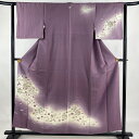 訪問着 身丈155cm 裄丈61cm S 袷 花丸文 松竹梅 金彩 ぼかし 紫 正絹 秀品 一つ紋 【中古】