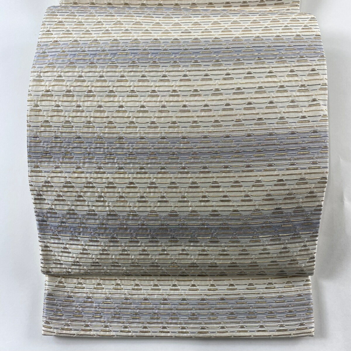 袋帯 美品 名品 鱗文 箔 クリーム 六通 正絹 【中古】
