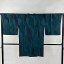 道行 身丈91cm 裄丈64cm M 和装コート 都衿 幾何学模様 深緑 正絹 美品 名品 【中古】